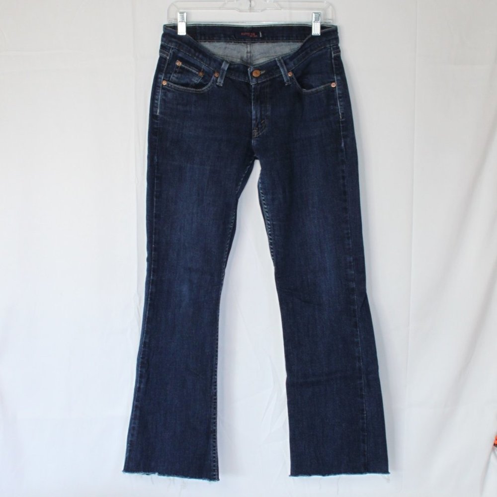 LEVIS CURVY CUT 528 LOW RISE DARK DENIM JEANS SZ 9 M JUNIORS BOOT CUT WIDE *RAW